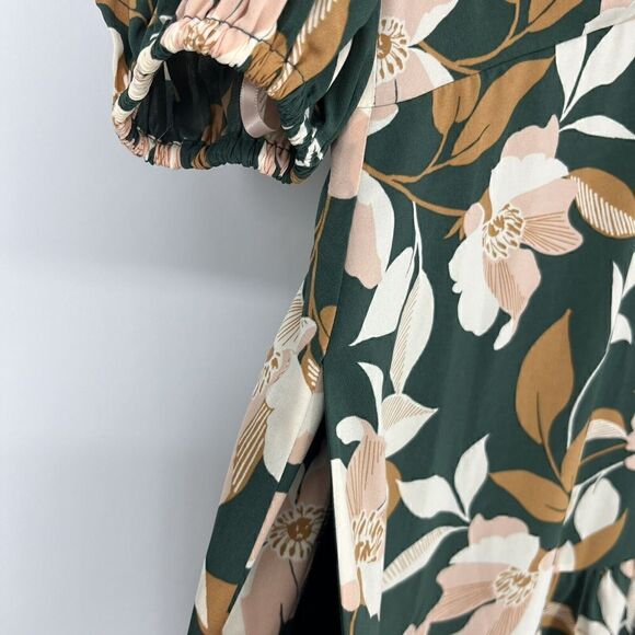 Gal Meets Glam Dress Size 0 Green Tiered Midi Tegan Floral Puff Sleeve Prairie - Picture 4 of 7